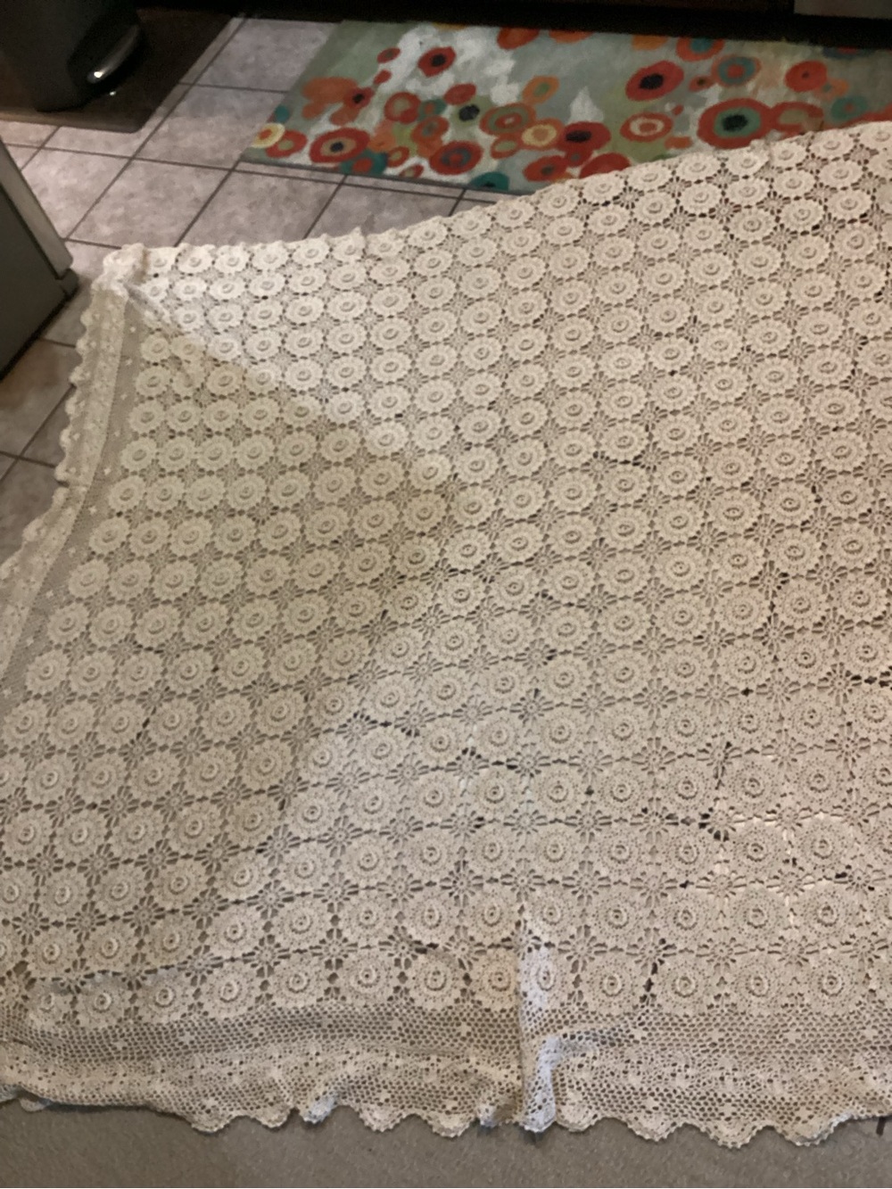 Crocheted Lace Throw Blanket in Cream